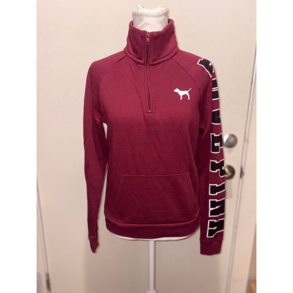 Victorias Secret Pink Womens Size Large 1/4 Zip Up Burgundy Pullover Sweatshirt
